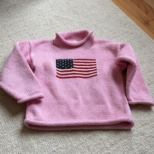 The red wagon  boston roll neck cotton sweater American flag pink